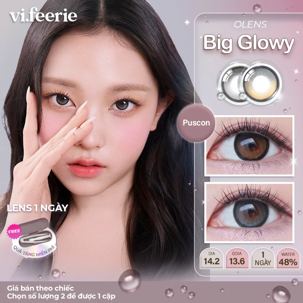 (OLENS) Kính áp tròng (lens) giãn tròng trong trẻo 1 ngày BIG GLOWY MOCHA BROWN/GRAY chính hãng -  Vi Feerie Lens