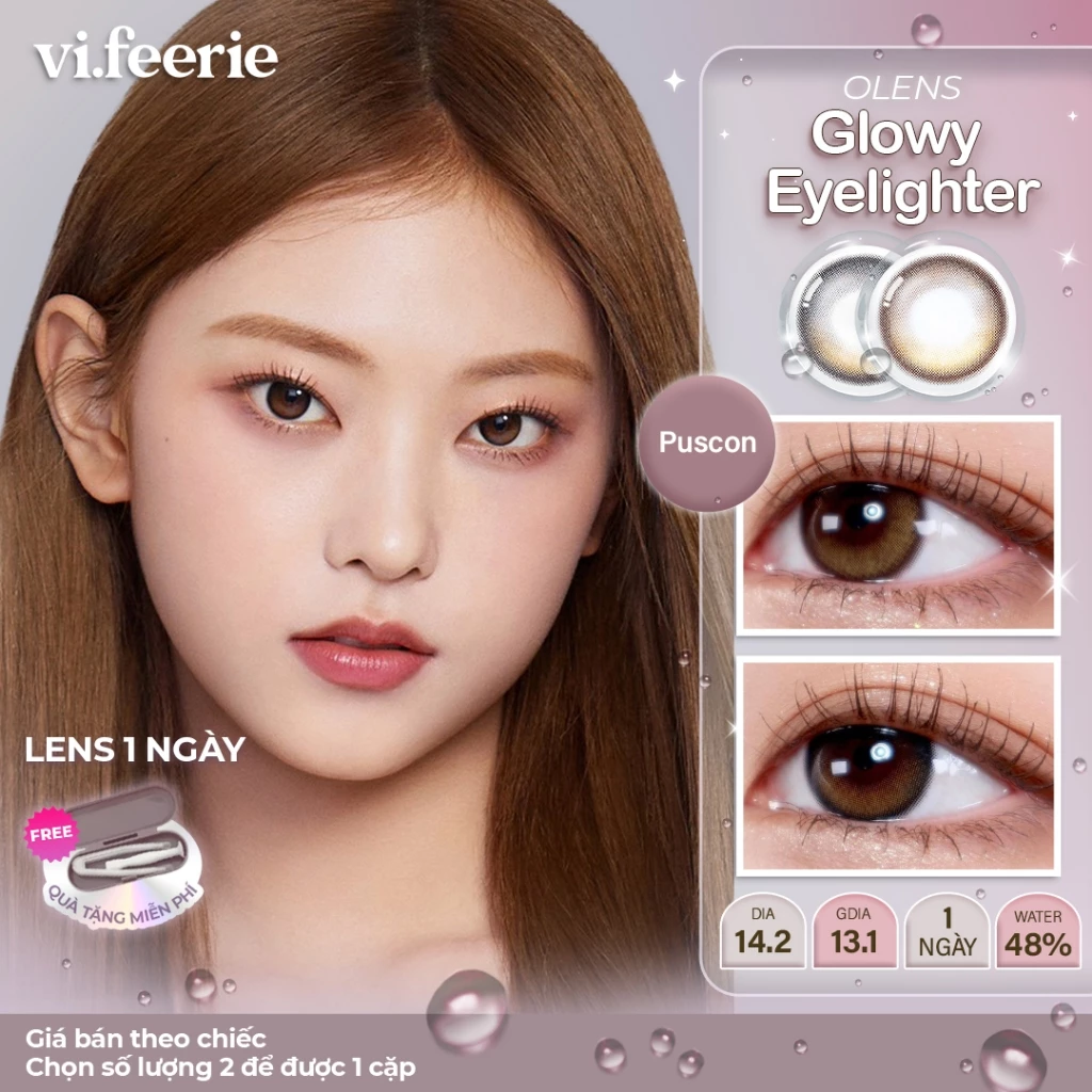 (OLENS) Kính áp tròng (lens) tự nhiên trong trẻo áp tròng 1 ngày EYELIGHTER GLOWY BROWN/ BLACK -  Vi Feerie Lens