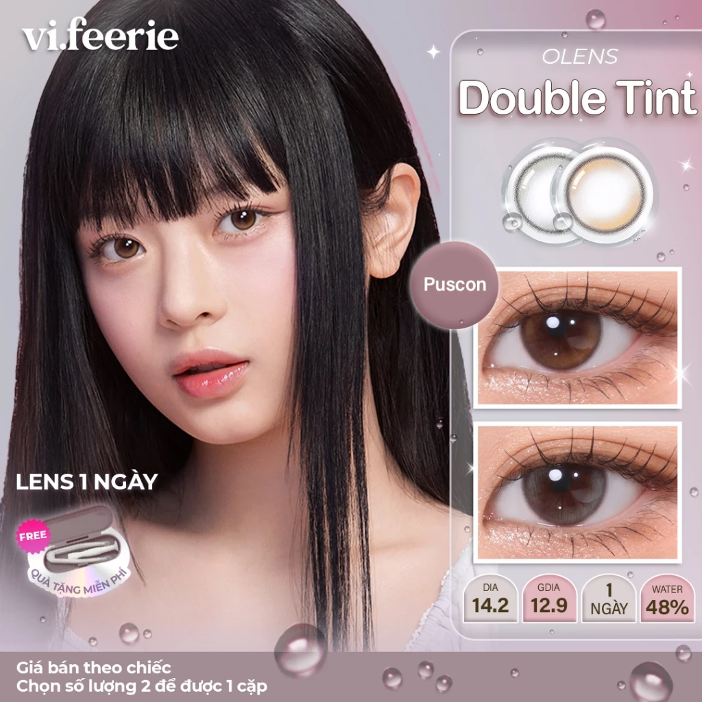 (OLENS) Kính áp tròng (lens) tự nhiên trong trẻo highlight nâu/ xám 1 ngày DOUBLE TINT BROWN/ GRAY -  Vi Feerie Lens