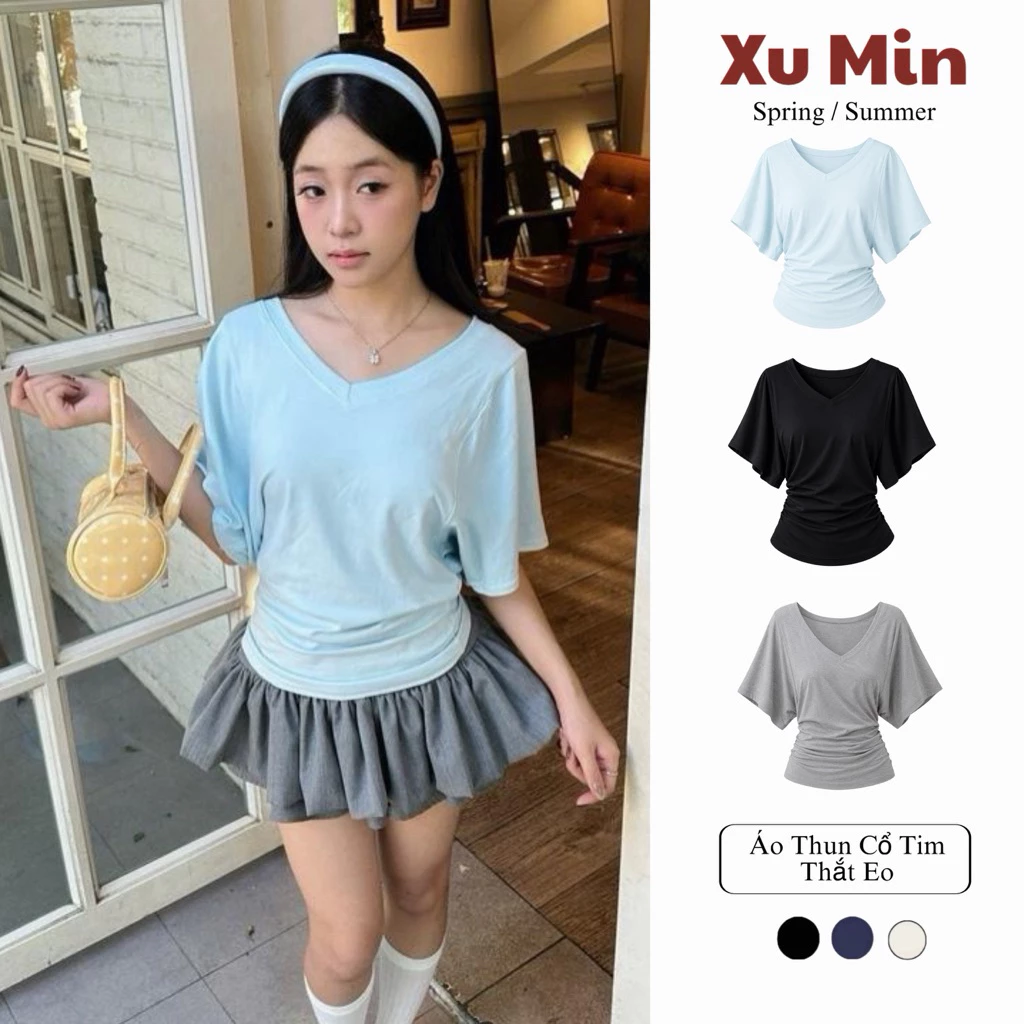 Áo Thun Xu Min Min Thắt Eo Điều Chỉnh Dưới 75 kg , Chất Cotton Zip Co Giãn ( Áo Thun Thắt Eo )