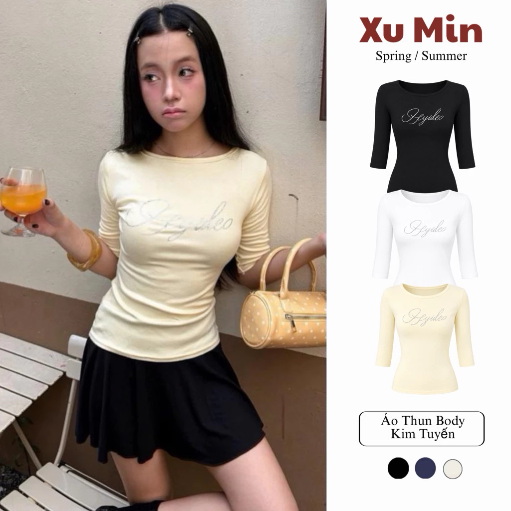 Áo Thun Xu Min Lưng Tay Kim Tuyến Mùa Xuân Hè Thiết Kế Thời Trang Cho Nữ ( Lửng Tay Kim Tuyến )