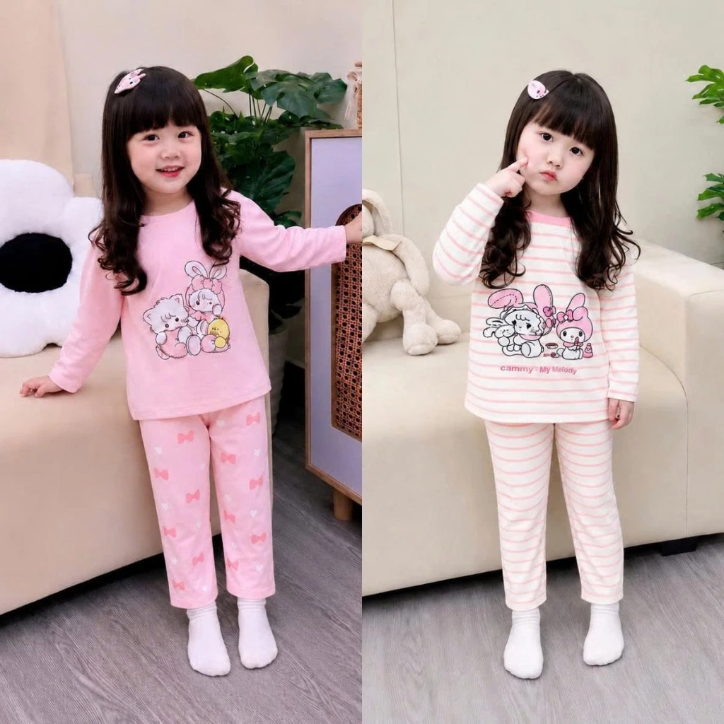 [7-18kg] Bộ áo dài quần dài bé gái chất liệu cotton co giãn 4 chiều vô cùng xinh xắn mã NIPS.