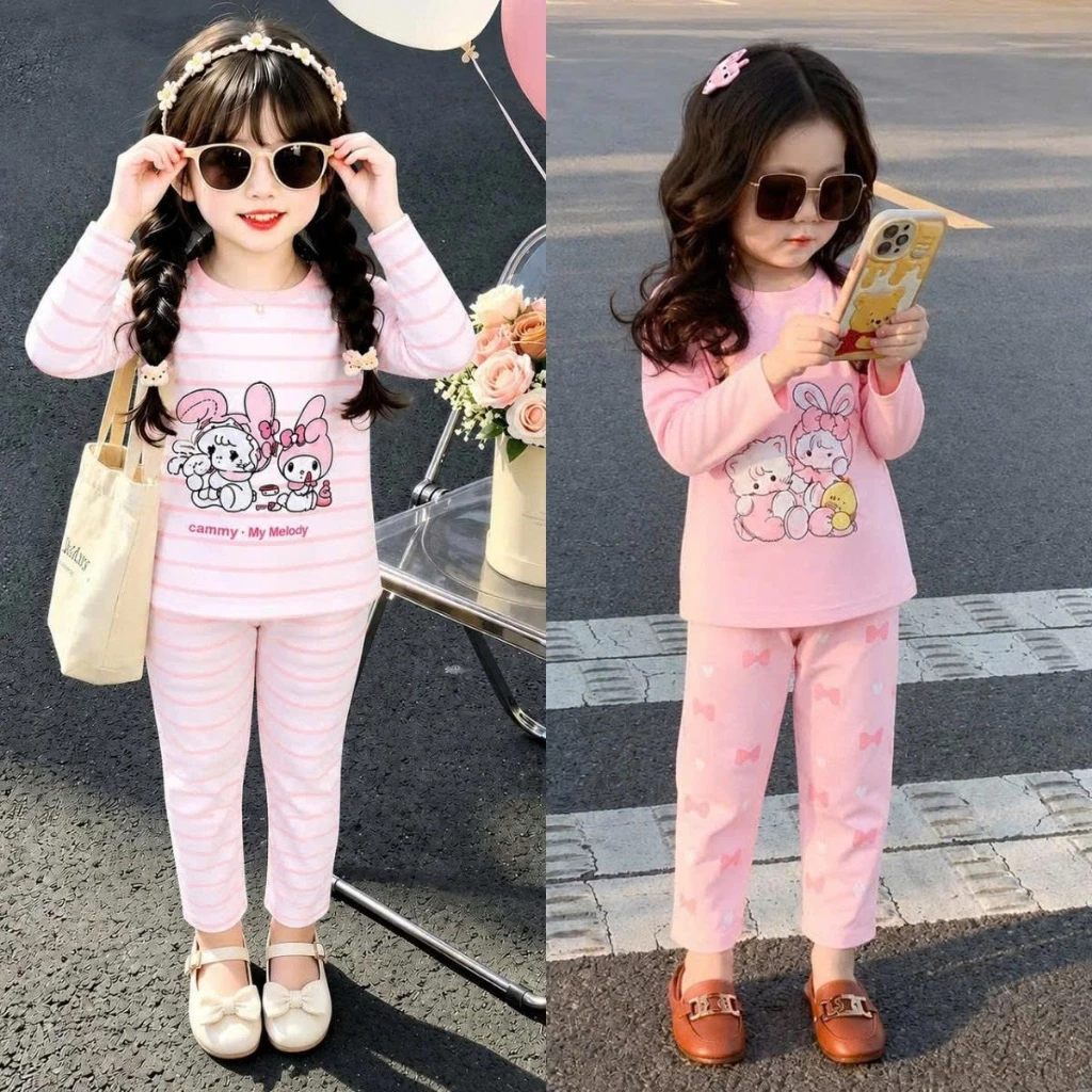 [7-18kg] Set bộ áo dài quần dài bé gái chất liệu cotton co giãn 4 chiều vô cùng xinh xắn mã NIPS.
