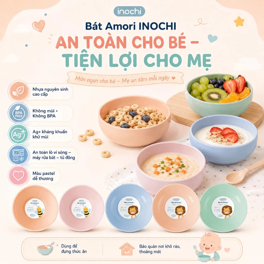 Bát tô - chén nhựa to ăn cơm dặm cho bé cỡ lơn inochi amori nhựa nguyên sinh kháng khuẩn Ag+
