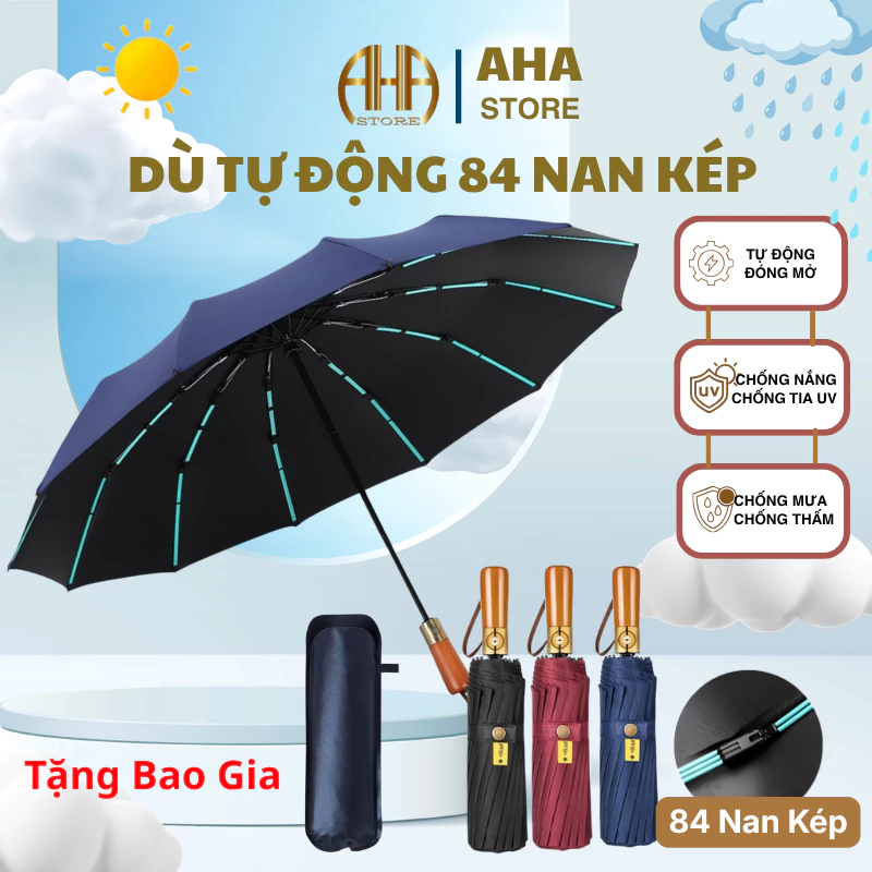 Ô Cán Gỗ Cao Cấp 84 Nan, Chông Mưa, Chống Nắng, Chống Lật, Siêu Khỏe Và Siêu Bền
