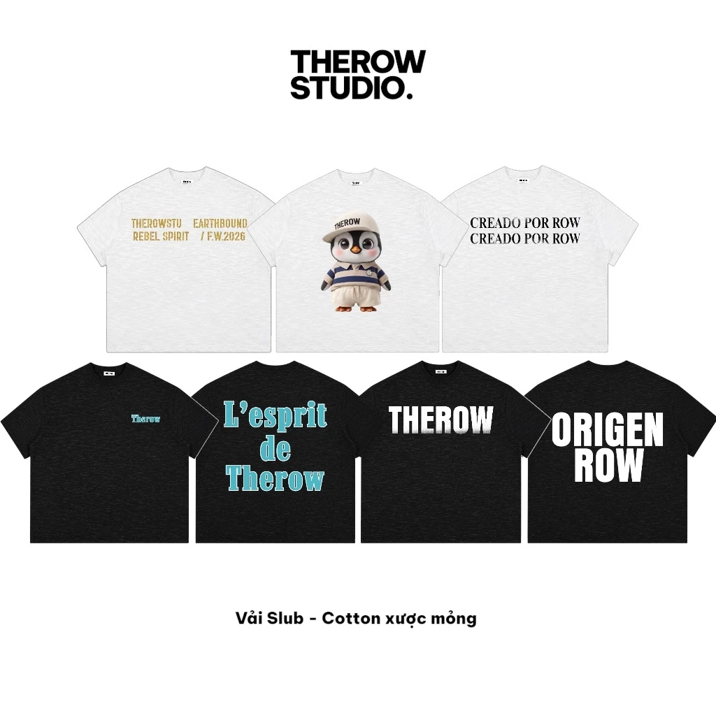 [ Cotton Xược ] TR19 Áo Thun Boxy Vải Slub Mỏng Mát Local Brand THEROW Tay Ngắn Form Rộng Unisex Nam Nữ Hot Trend