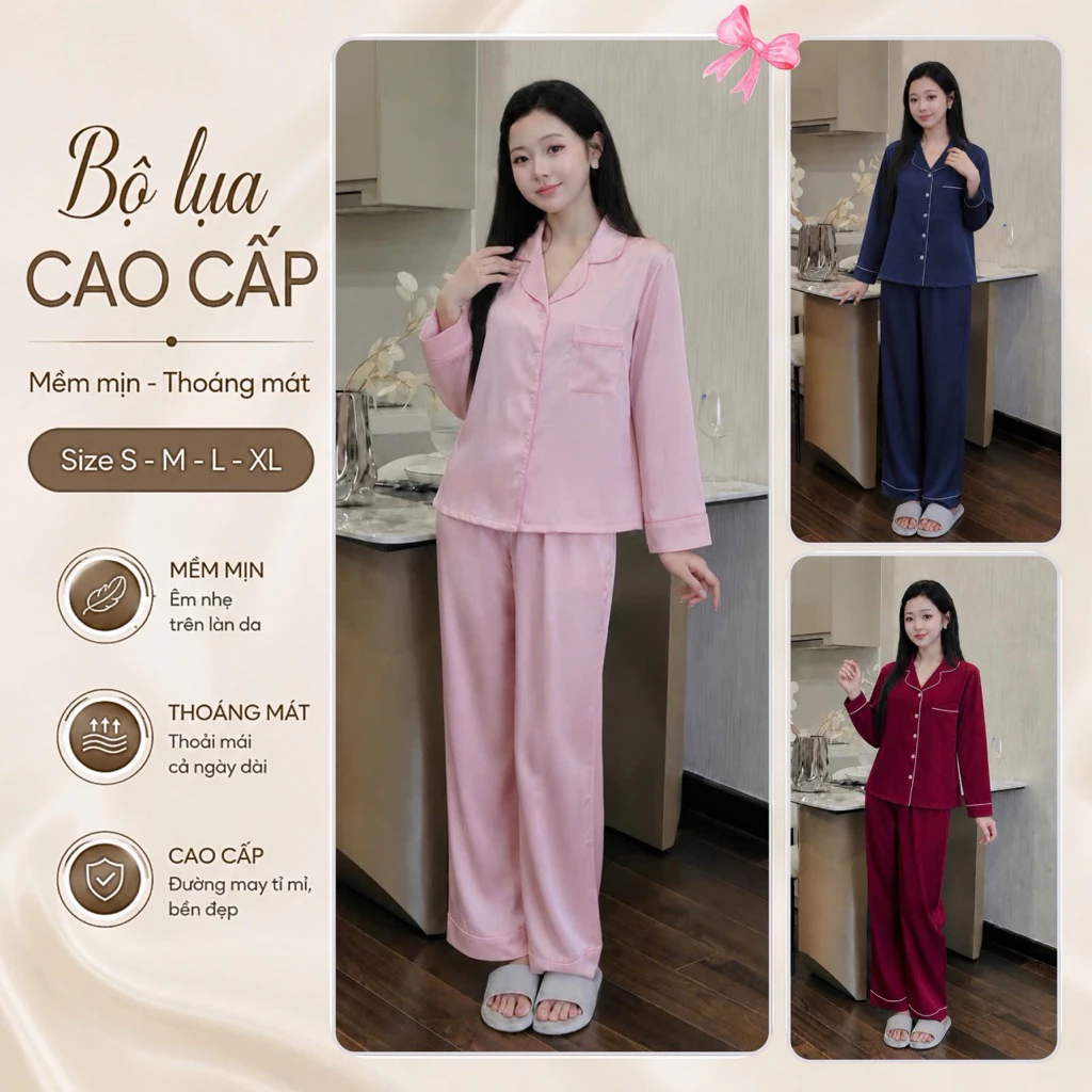 C1 Đồ bộ nữ mặc nhà lụa Latin vân quần dài tay dài, nhiều size, nhiều màu sang mặc thoáng mát