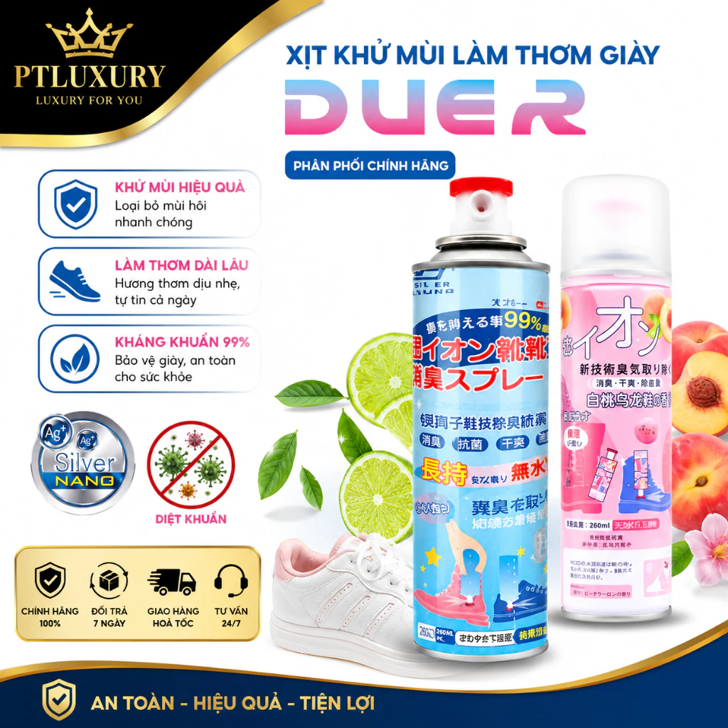 [ COMBO 5 BÌNH ] Bình xịt khử mùi hôi giày dép nano bạc dung tích 260ml làm thơm tủ dầy, quần áo, tất - PTLUXURY