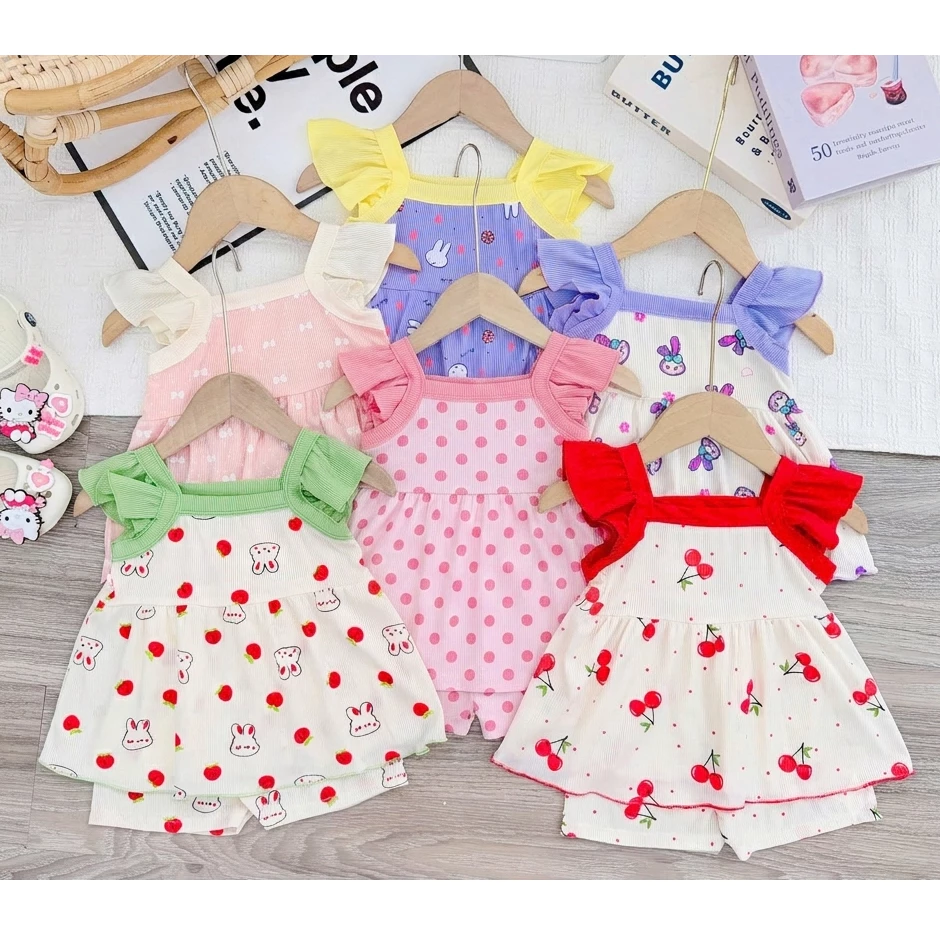Bộ babydoll dáng váy 2 dây cánh tiên cho bé mềm mát mặc hè