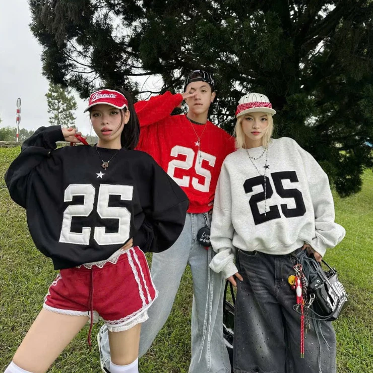 Áo Sweater Phối Sọc GIANTS , Áo Sweatshirts Striped Retro Đường Phố Mùa Đông