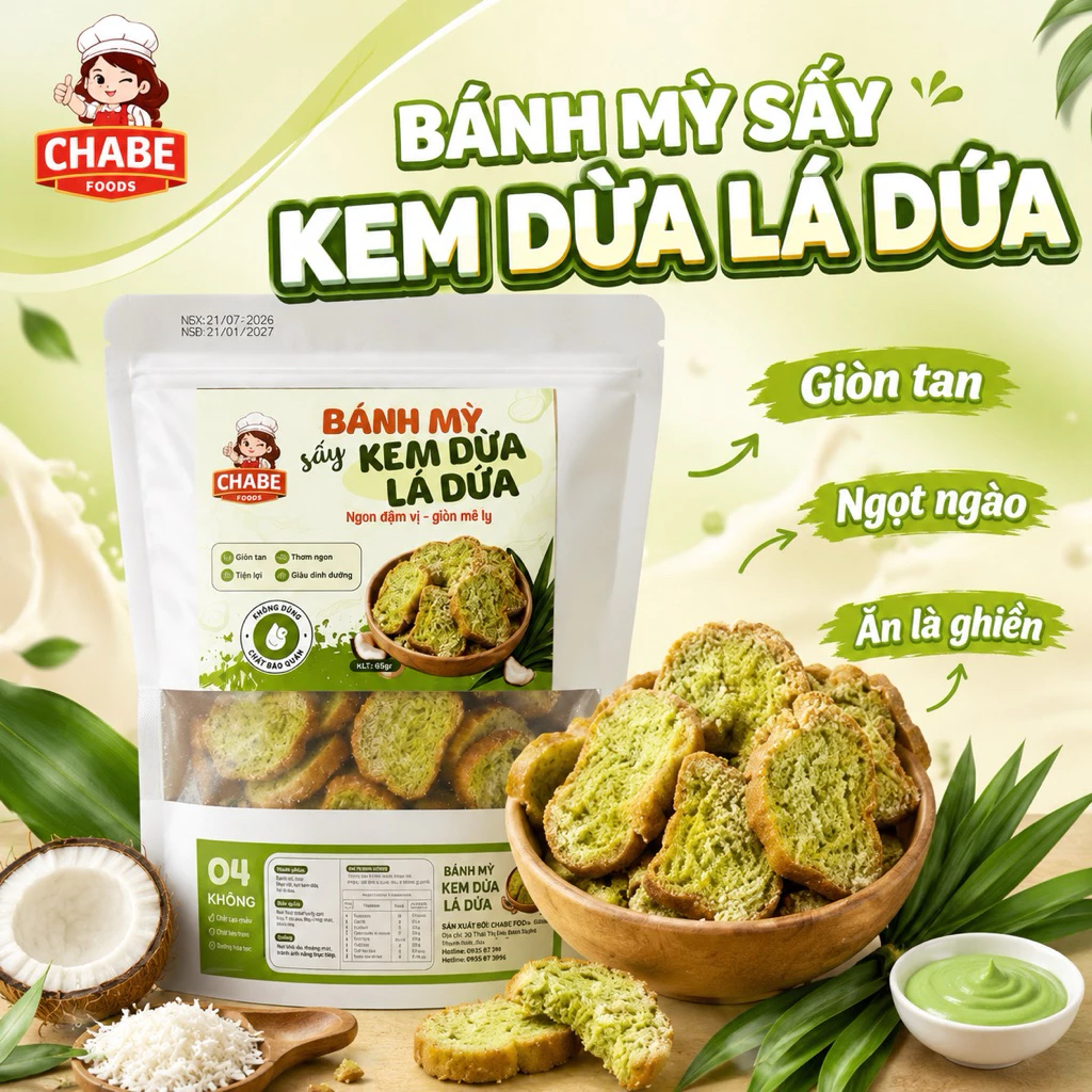 [HOẢ TỐC HN] Bánh Mỳ Sấy Vị Kem Dừa Lá Dứa Giòn Tan 300gr - Ngọt Thơm, Ăn Vặt Trà Chiều Hot Trend