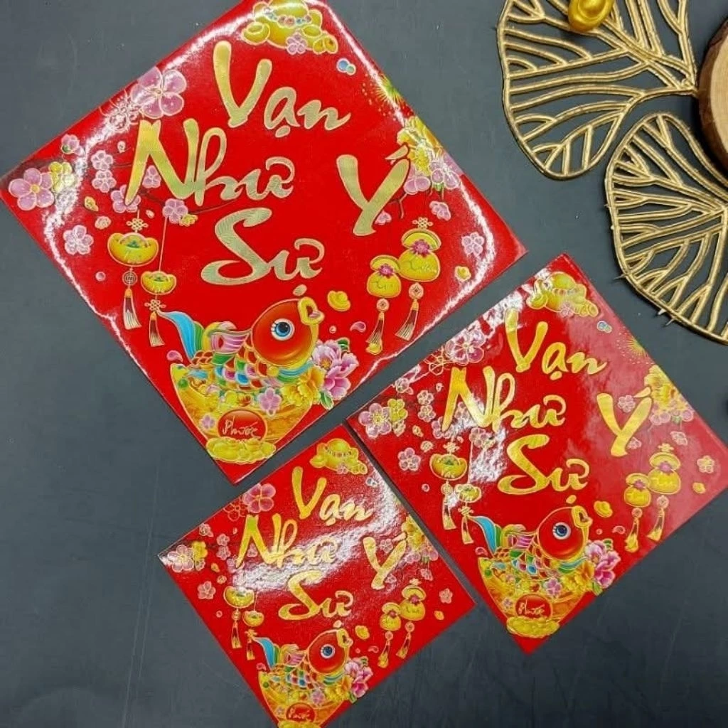 Giấy dán dưa hấu,dừa,bưởi decal/Giấy dán các loại chữ trang trí Tết 9×9 cm