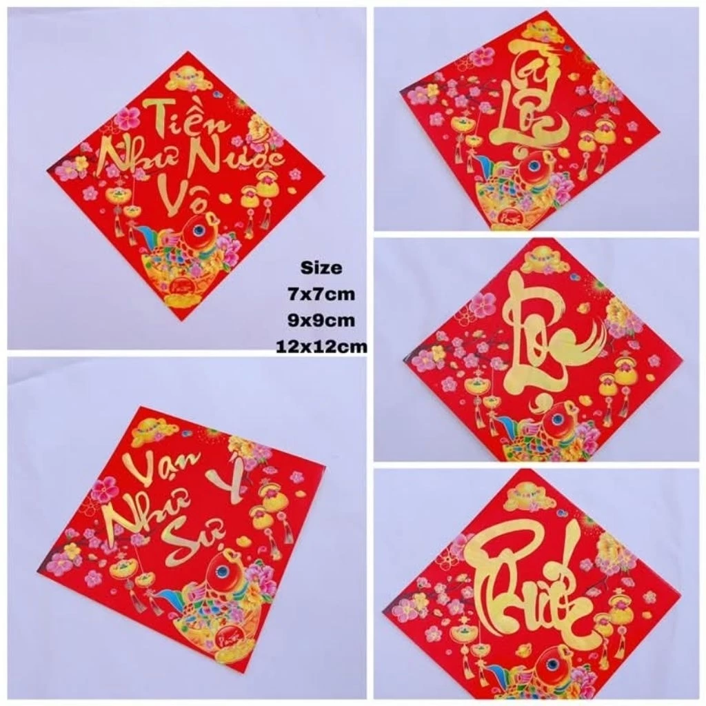 (Trang Trí Tết) Xấp 10 Tờ Giấy Decal Chữ Câu Chúc Dán Dưa Hấu, Bưởi