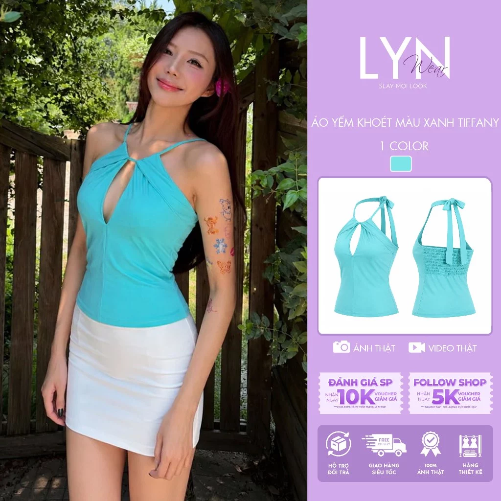 | LYN WEAR | Áo yếm nữ cổ đổ khoét ngực ôm body màu xanh Tiffany đi biển đi chơi Hàn Quốc