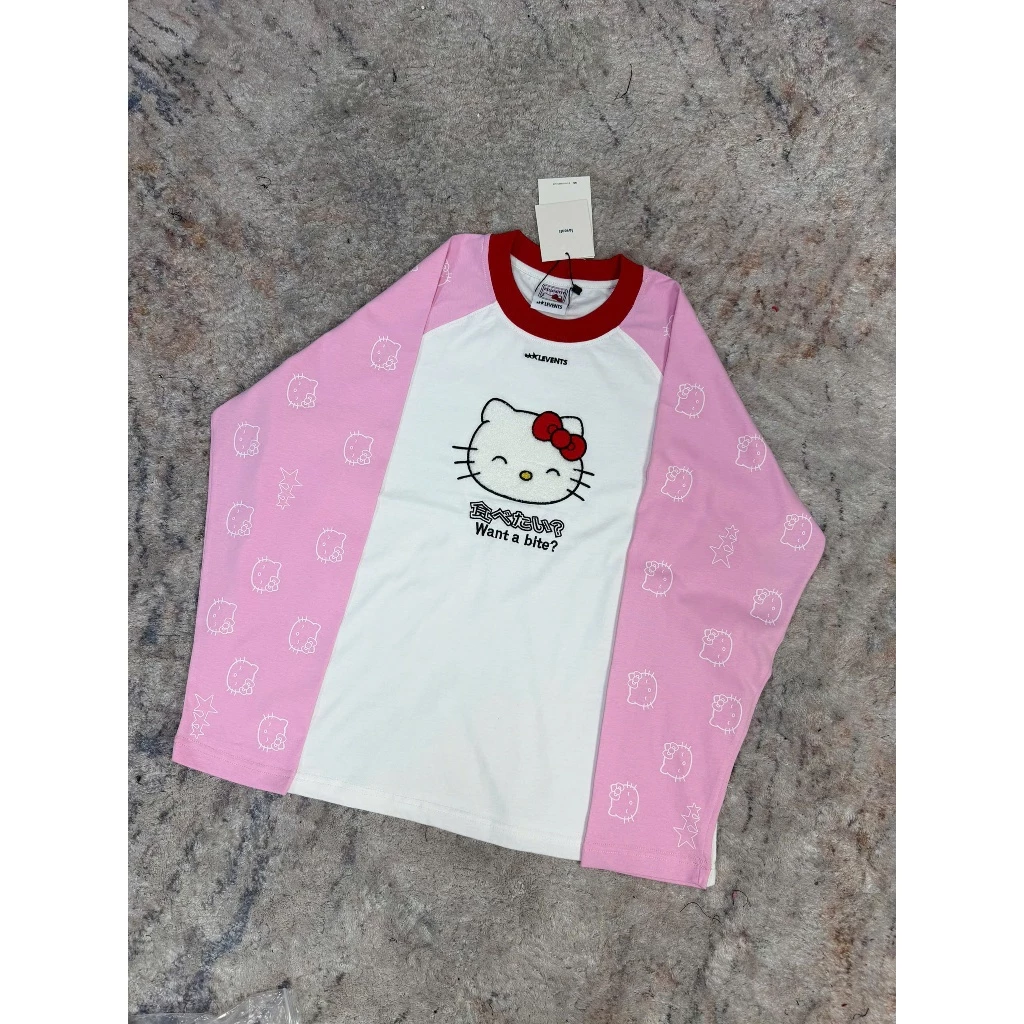 Áo Thun Dài Tay Raglan Hello Kitty Tay Hồng Unisex – medal.SaiGon