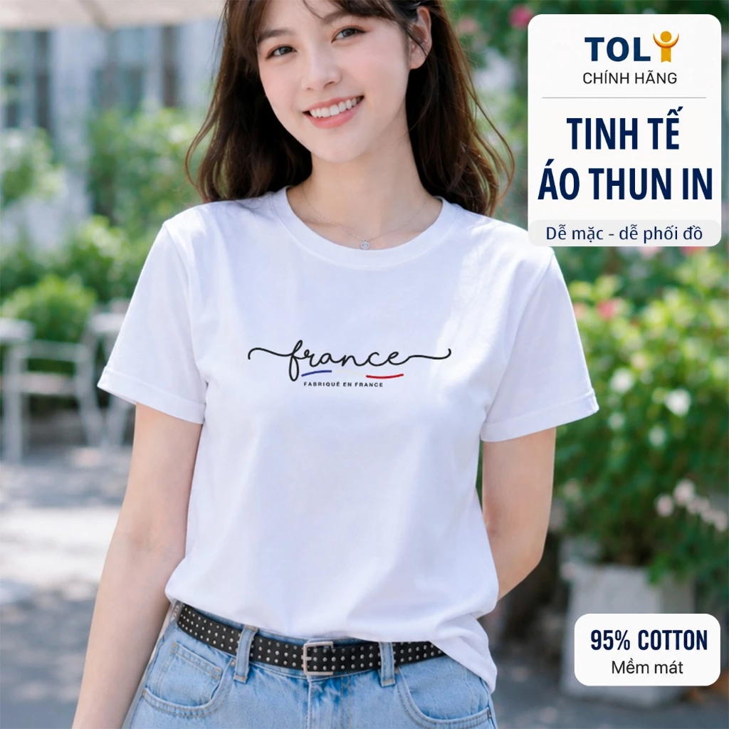 Áo thun nữ cổ tròn TOLI PSB10-M02 – In chữ France, form vừa dáng, vải cotton  4 chiều mềm mại