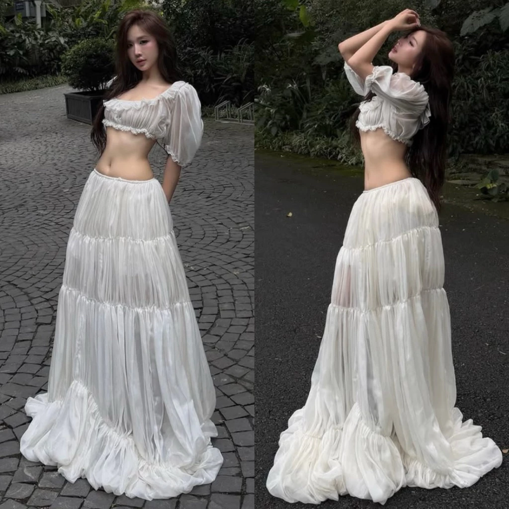 637 - Set Áo Croptop + Chân Váy Dài Cao Cấp