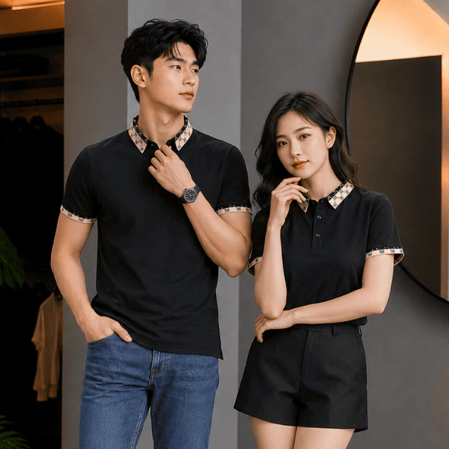 Áo polo nam đôi nam nữ vải cotton mịn co dãn 4 chiều