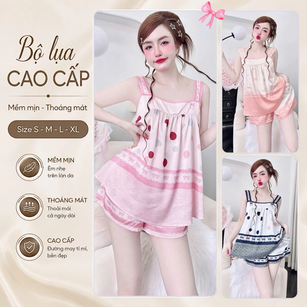 A2 Bộ Lụa Latin Quần Ngắn Mặc Nhà  Siêu Xinh Bộ Nữ Áo Ngủ Đồ Ngủ - Có Túi Quần