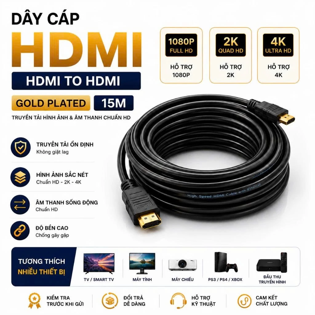 Dây HDMI chống nhiễu cao cấp chuẩn Full HD 1080P, Dây cáp kết nối cổng HDMI 2 đầu tốt, hdmi xịn