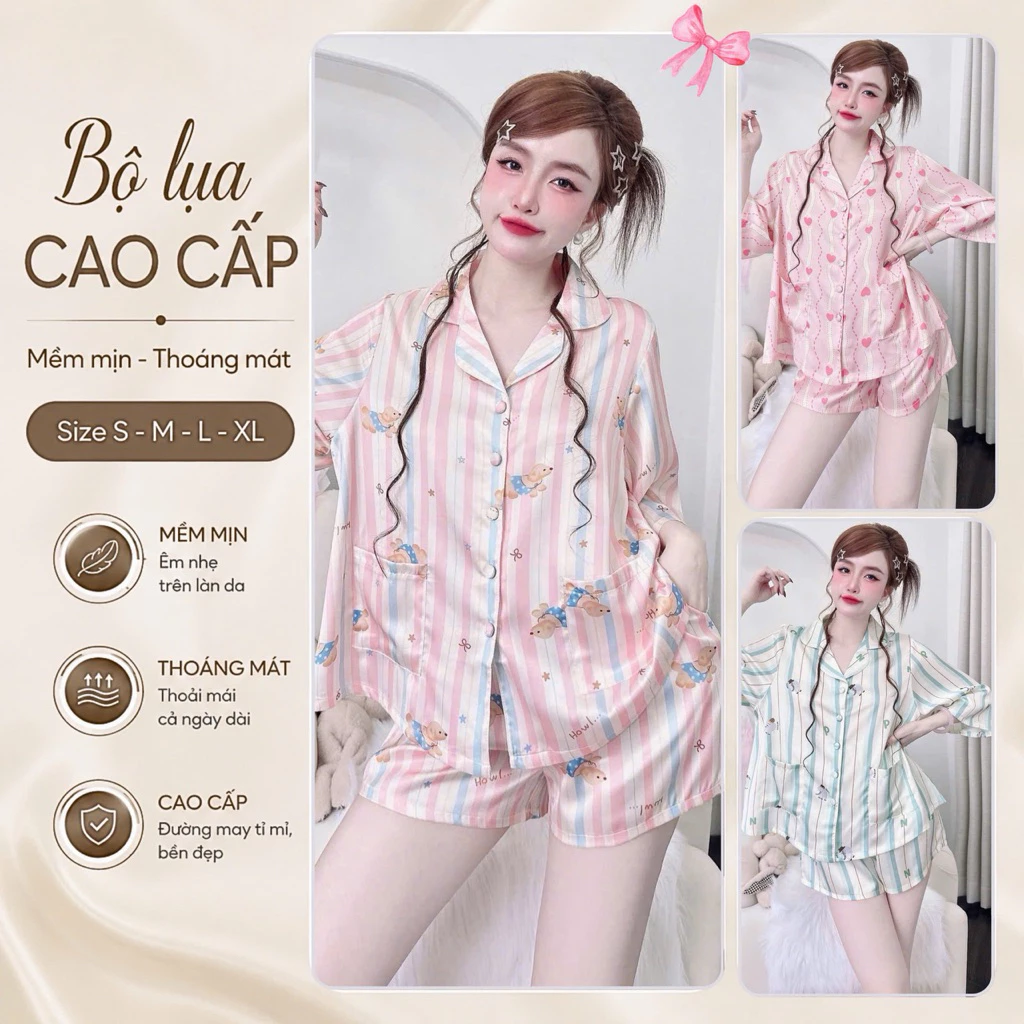 A17 Đồ Ngủ Pijama Quần Ngắn Chất Lụa Latin Thoáng mát Trẻ Trung Nhiều Màu Nhiều Size