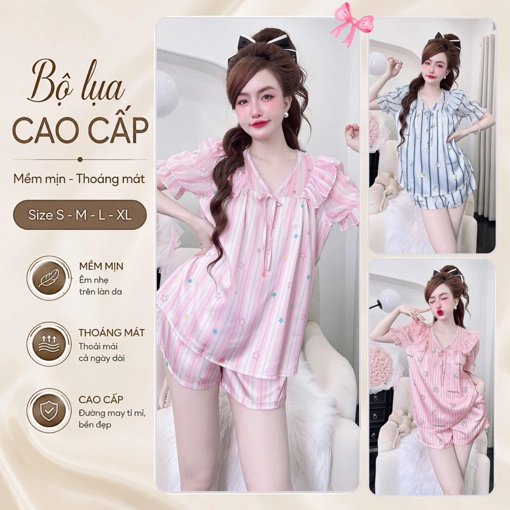 A1 Đồ bộ mặc  nhà tiểu thư thiết kế trẻ trung chất lụa Latin mềm, mặc thoải mái, siêu thoáng mát