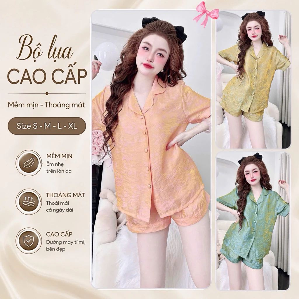 A12 Đồ Bộ Pijama mặc nhà cao cấp quần Đùi tay ngắn chất tơ ánh nhiều màu sang