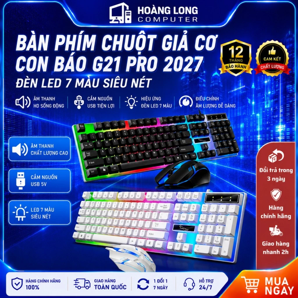 [ Giá Sốc ] Bàn Phím Chuột Giả Cơ Con Báo G21 PRO 2027 đèn LED 7 Màu Siêu Nét -  Hoàng Long Computer