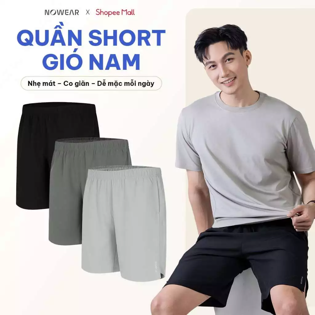 Quần Short Gió Nam NOWEAR Active Essential Shorts Mát Nhẹ Co Giãn 4 Chiều, Quần Đùi Nam Basic Dễ Mặc