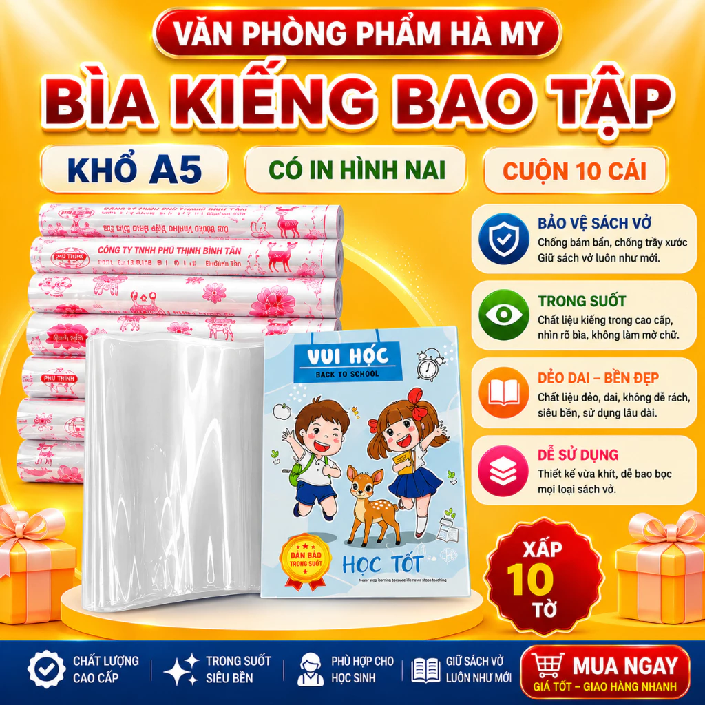 (Túi 10 Cái) Bìa bao tập vở học sinh khổ 20.5cm Bình Tân Loại In Hình Nai