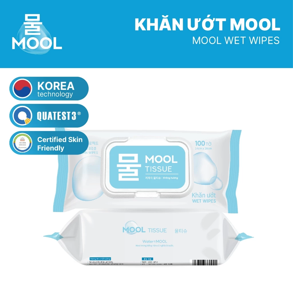 Khăn ướt MOOL cao cấp 100 tờ công nghệ Quốc tế an toàn, tiện lợi