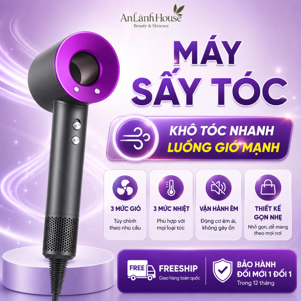 Máy Sấy Tóc Ion Âm, 3 Chế Độ Sấy, 2 Chiều Nóng Lạnh, Sấy Nhanh Mềm Mượt Tóc