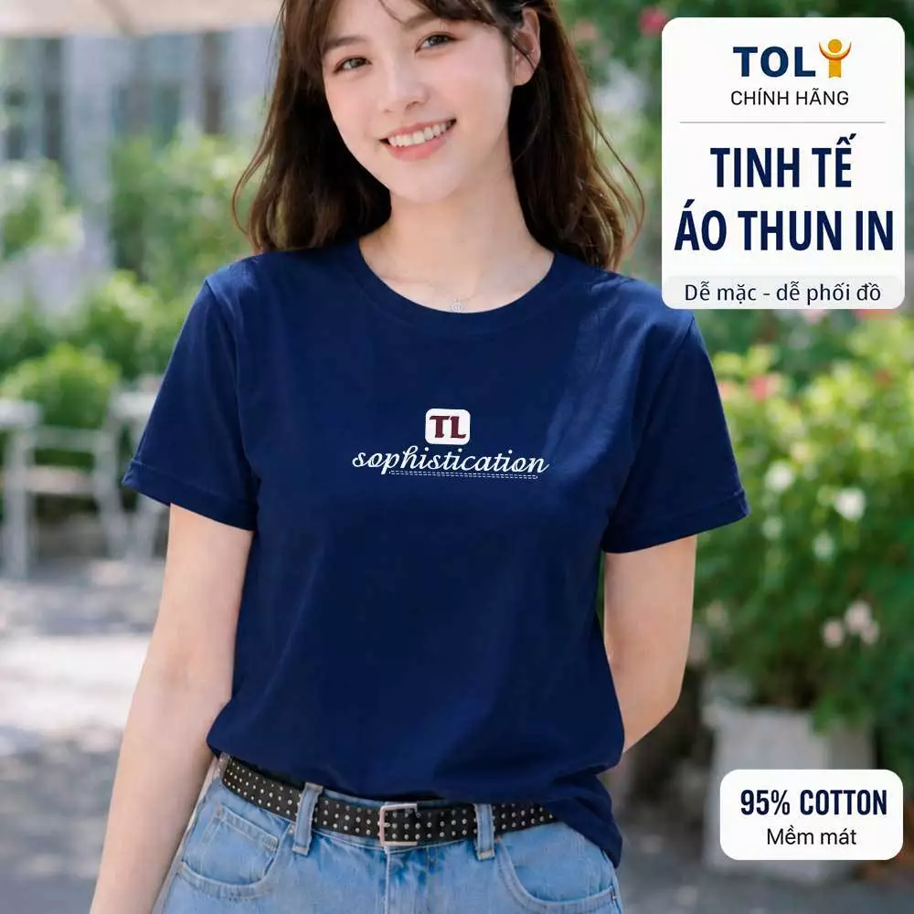 Áo thun nữ cổ tròn TOLI PSB46-M11 – In chữ TL trước ngực, form vừa dáng, vải cotton 4 chiều mềm mại