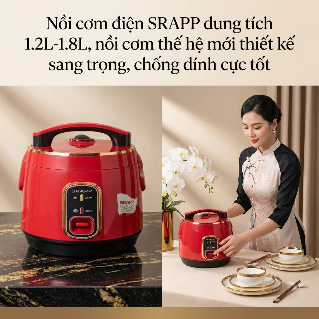 Nồi Cơm Điện Sharp 1.2L - 1.8L Phủ Chống Dính Dày Dặn, Nấu Cơm Dẻo Thơm, Thiết Kế Sang Trọng