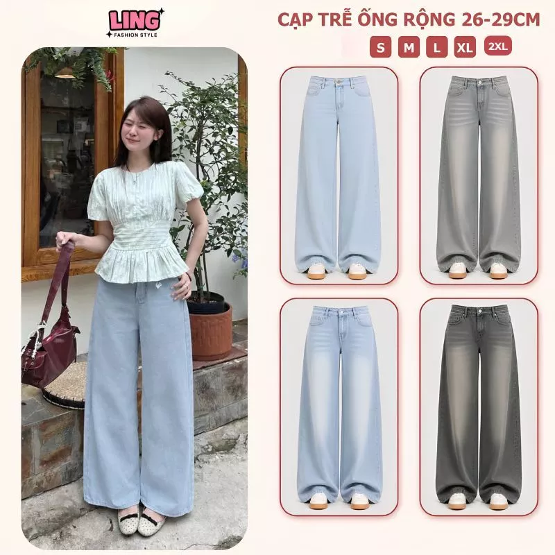 Quần Jean Trắng Nữ MIAA Cạp Cao Ống Suông Rộng - Chất Vải Jeans Cao Cấp màu WASH RETRO và Xanh, Quần Bò Ống Rộng Nữ