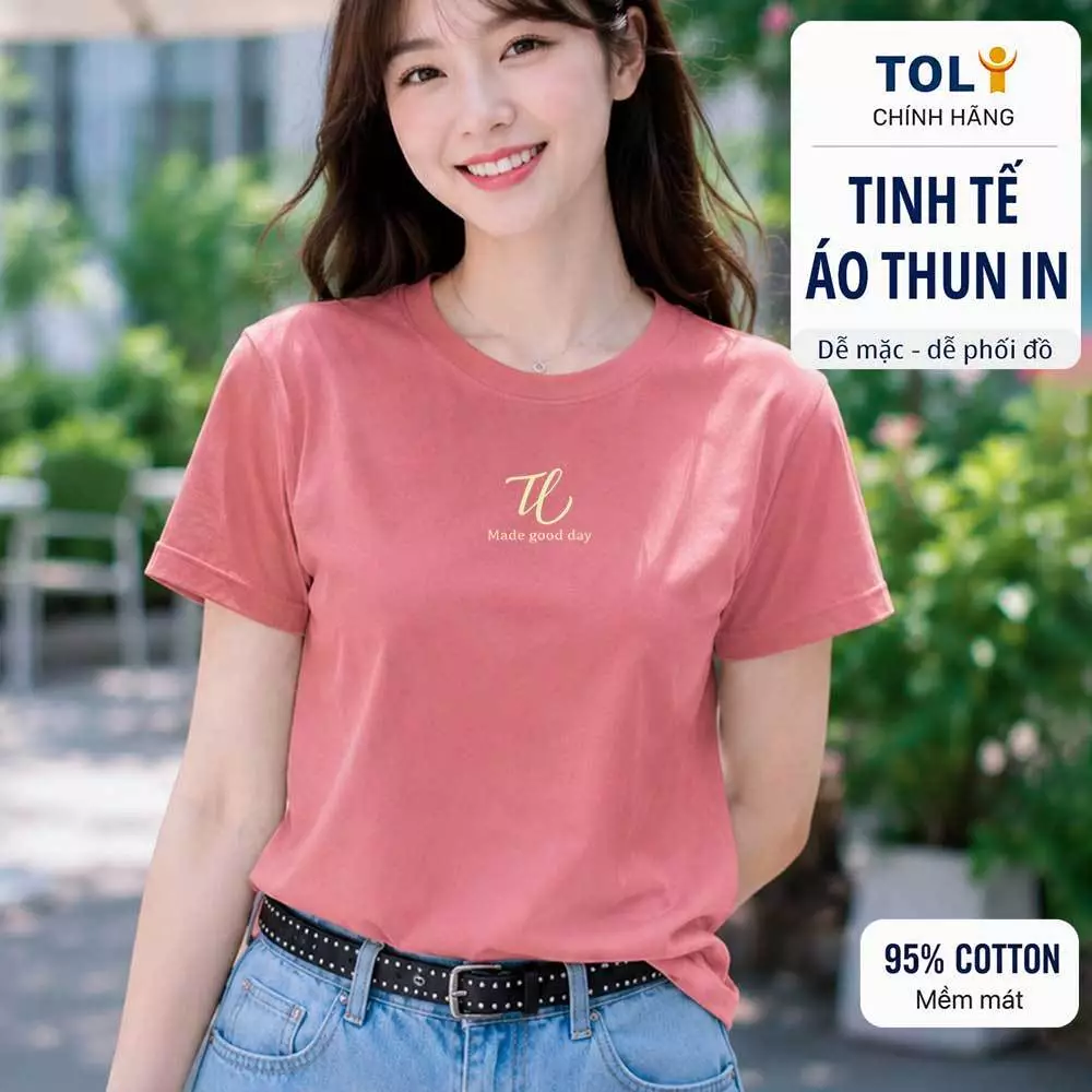 Áo thun nữ cổ tròn TOLI PSB48-M80 – In logo chữ TL trước ngực, form vừa dáng, vải cotton 4 chiều