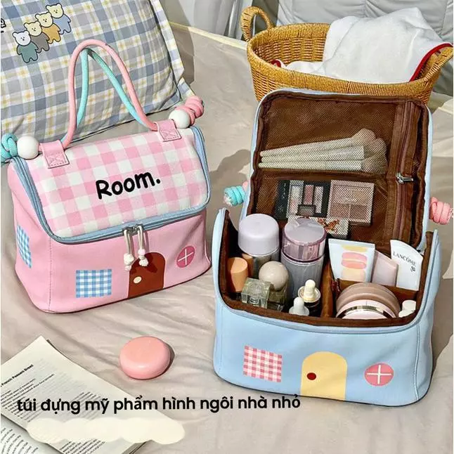 Túi Đựng Mỹ Phẩm Cầm Tay Lumi Lax Dung Tích Lớn Hình Ngôi Nhà Chia Ngăn Đựng Nhiều Đồ Chống Nước