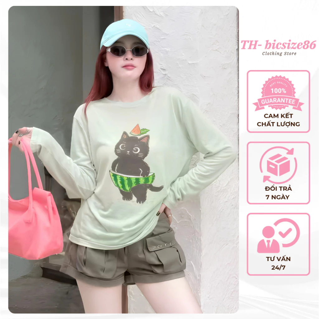 [TẶNG CHUN] Áo thun dài tay chất cotton giấy hình in dễ thương form dưới 60kg