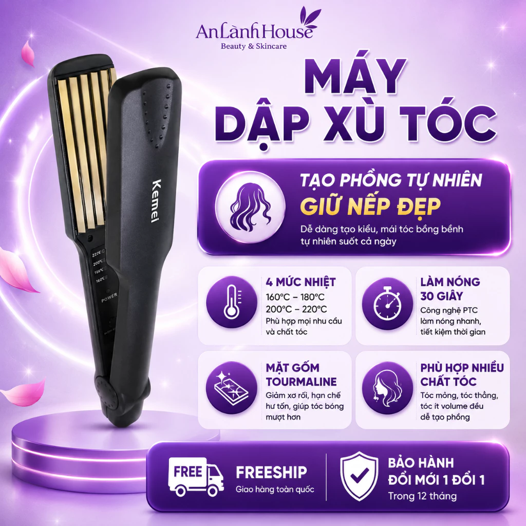 Máy Dập Phồng Chân Tóc Kemei KM332, Máy Làm Tóc Dày Tự Nhiên, 4 Mức Nhiệt Tạo Kiểu