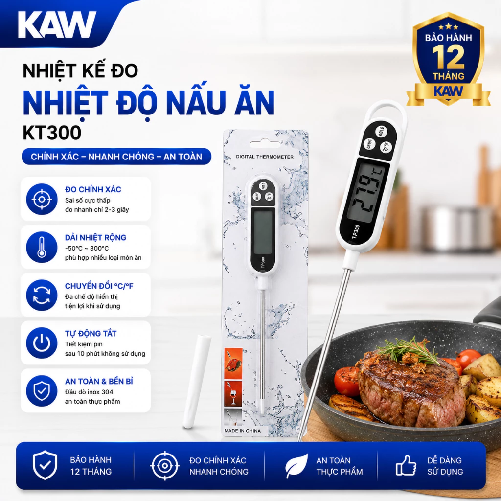 Nhiệt kế đo nhiệt độ nấu ăn, pha sữa cho bé KT300, Nhiệt kế cảm ứng tiện lợi cao cấp