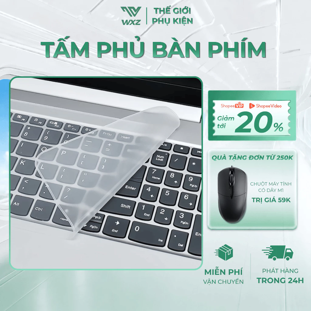 Tấm Phủ Bàn Phím Laptop Silicon Trong Suốt Chống Nước Chống Bụi Dễ Vệ Sinh Phù Hợp Laptop 13-17 Inch