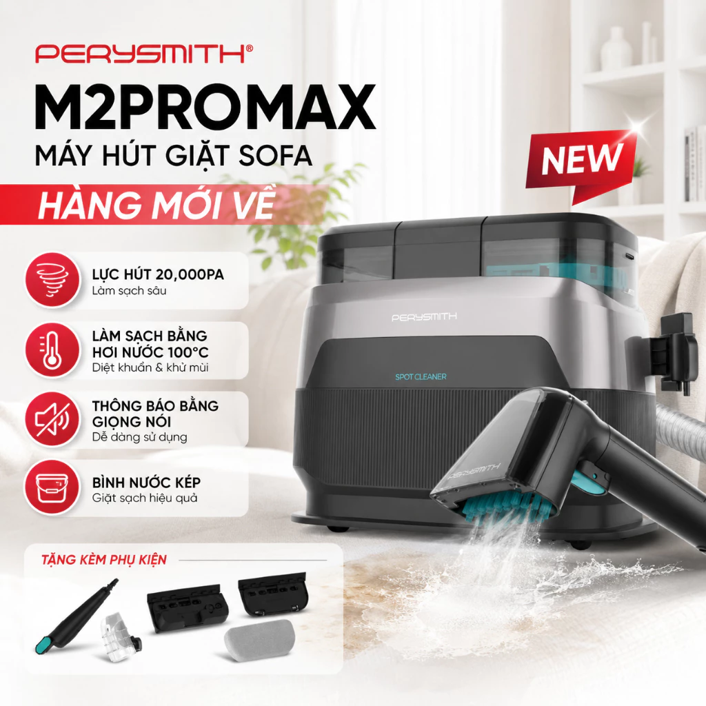 Máy Giặt Hút PerySmith M2 Pro Max Công Suất Cao Lực Hút 20k PA Vệ Sinh Sofa Nệm Thảm Gấu Bông