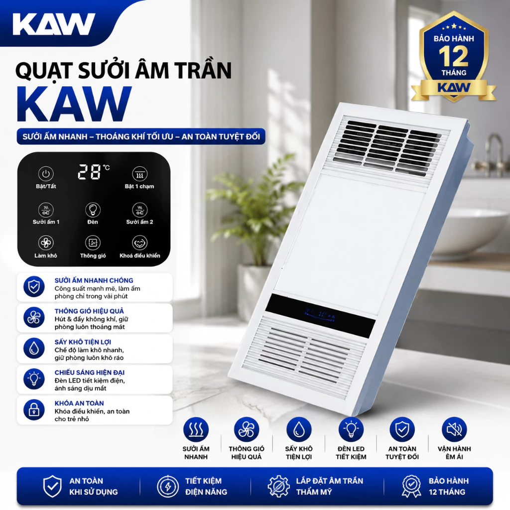 Quạt Sưởi Âm Trần Chính Hãng Thương Hiệu TLC, Quạt Sưởi 4 Chức Năng, Bảo Hành Chính Hãng 3 Năm