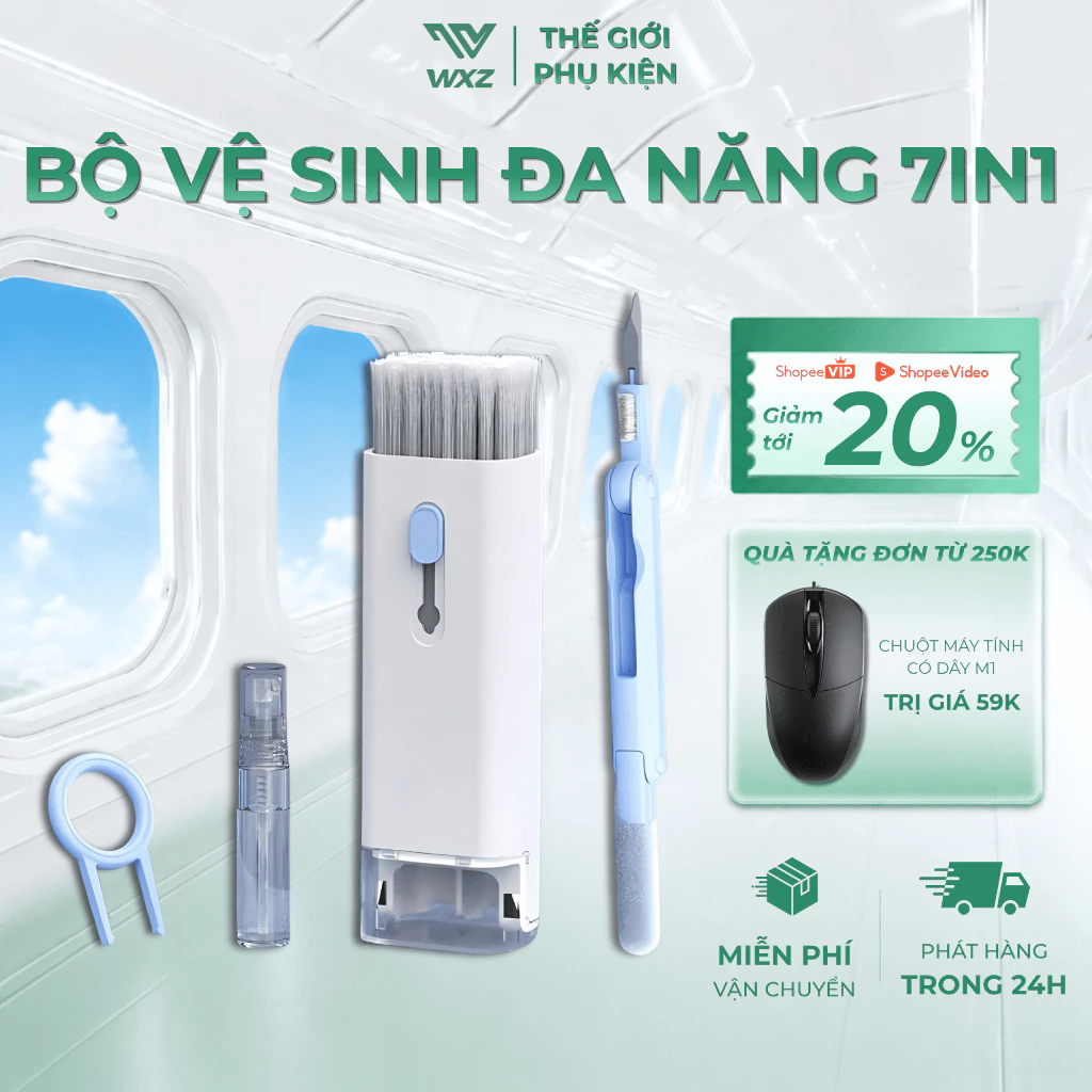 Bộ Dụng Cụ Vệ Sinh Đa Năng 7in1, Làm Sạch Bàn Phím Tai Nghe Màn Hình Điện Thoại Chuyên Dụng