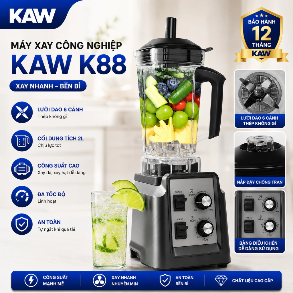 Máy Xay Công Nghiệp KAW K88 200W Kèm 2 Cối - Lõi Đồng