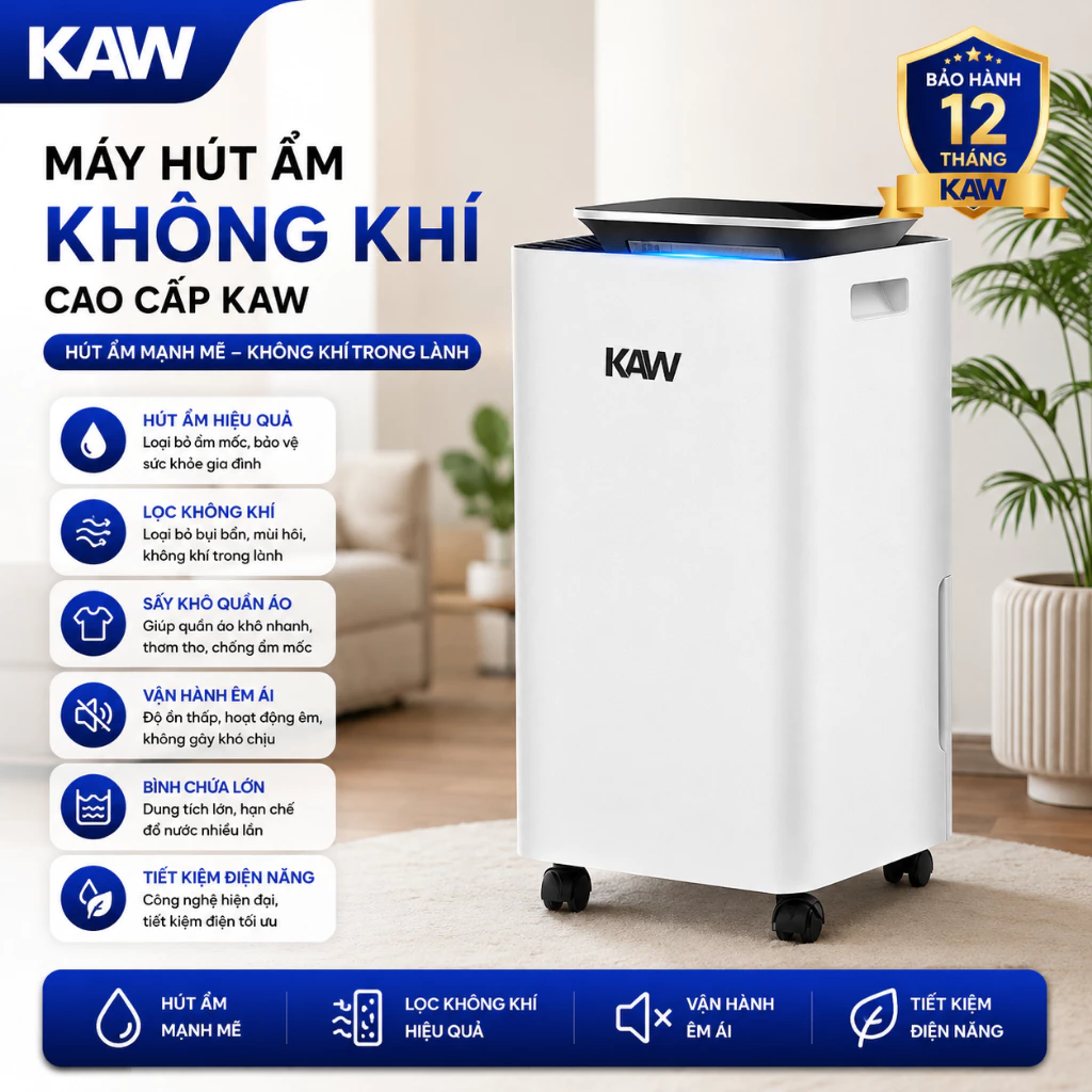 Máy Hút Ẩm Không Khí Cao Cấp KAW Lọc Không Khí Trong Sạch Phù Hợp 10-60m2