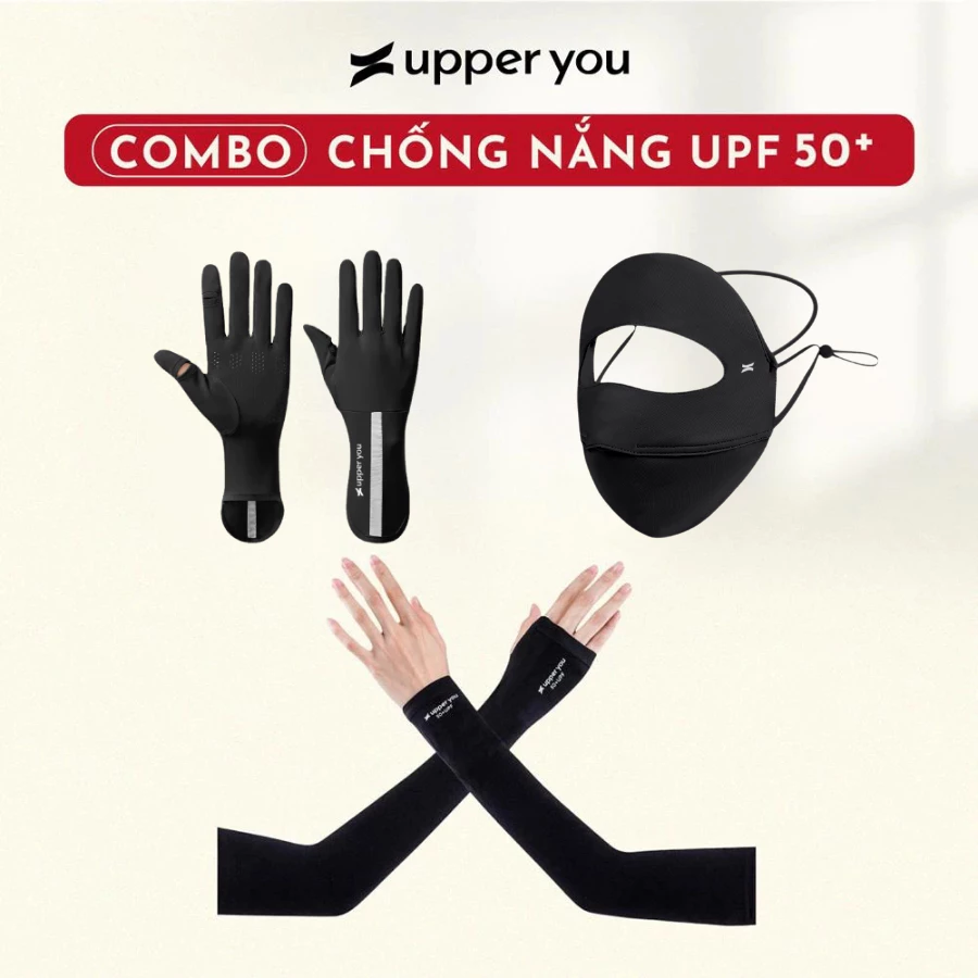 [BACK TO SCHOOL] Combo Chống Nắng Nữ PRO UPPER YOU Khẩu Trang, Găng Tay Chống Nắng, Bao Tay Lái Xe Thun Lạnh Co Giãn.