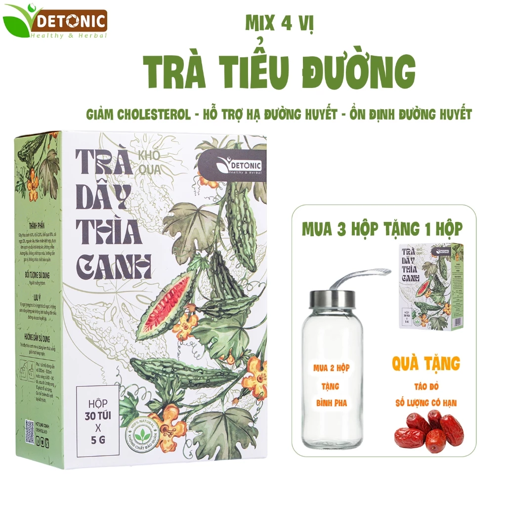 Trà tiểu đường DETONIC dây thìa canh, giúp ổn định đường huyết, thanh nhiệt, thơm ngon dễ uống