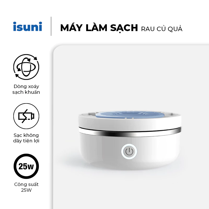 [ISUNI] Máy Làm Sạch Khử Khuẩn Thực Phẩm Rau Củ Quả Công Nghệ Điện Phân Hydroxyl Kép - Chống Nước IPX7 Sạc Không Dây 25W