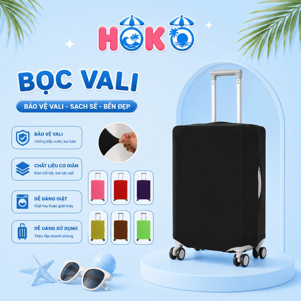 Bọc Vali Du Lịch Co Giãn 4 Chiều Chống Bụi Bẩn Trầy Xước Dày Dặn Có Thể Giặt Lại Được HOKO